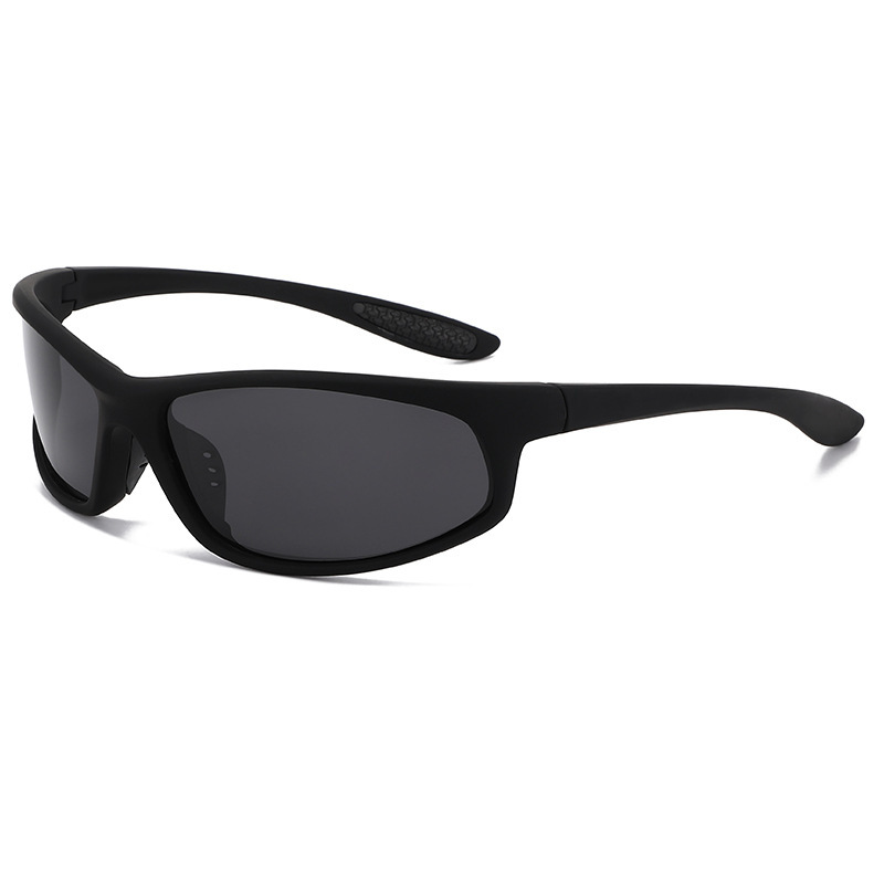 新款偏光太阳镜男款炫彩骑行运动眼镜防风护目镜跨境热销款D185 - 黑框黑腿灰片