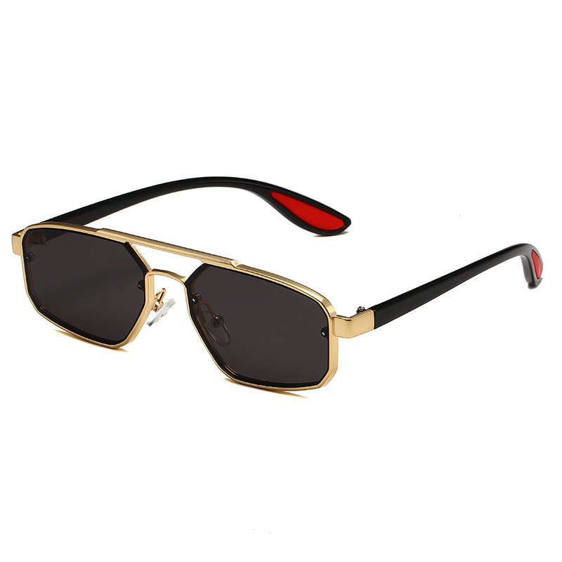 2025 Новый европейский и американский тренд двухбалочный металлический многоугольник солнцезащитные очки для мужчин и женщин трансграничная мода уличные солнцезащитные очки - Золотая рамка