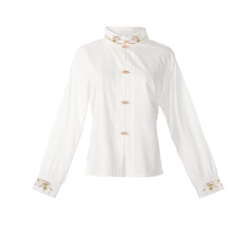 Весной новый улучшенный повседневный китайский костюм для отдыха женский новый китайский принт воротник рубашка красная юбка - рубашка/S