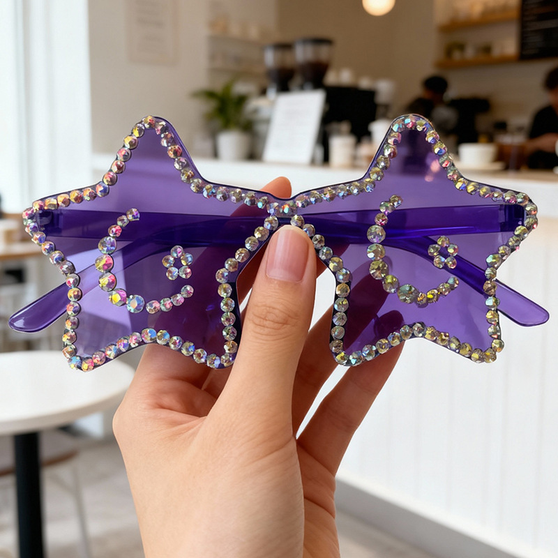 2025 Новый трансграничный Amazon Star с бриллиантами Модные солнцезащитные очки для мужчин и женщин Удивительные очки - Пурпурный - 1