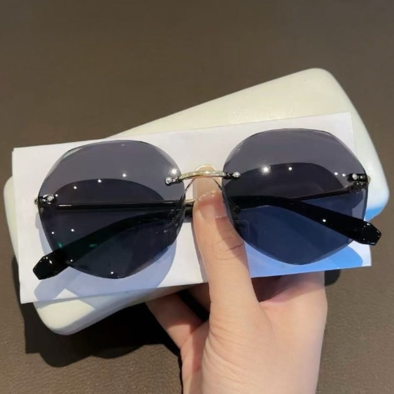 Новые трансграничные тенденции личности без рамки нарезанные солнцезащитные очки для женщин с высоким чувством лица маленькое корейское круглое лицо ретро солнцезащитные очки - Золотая рамка