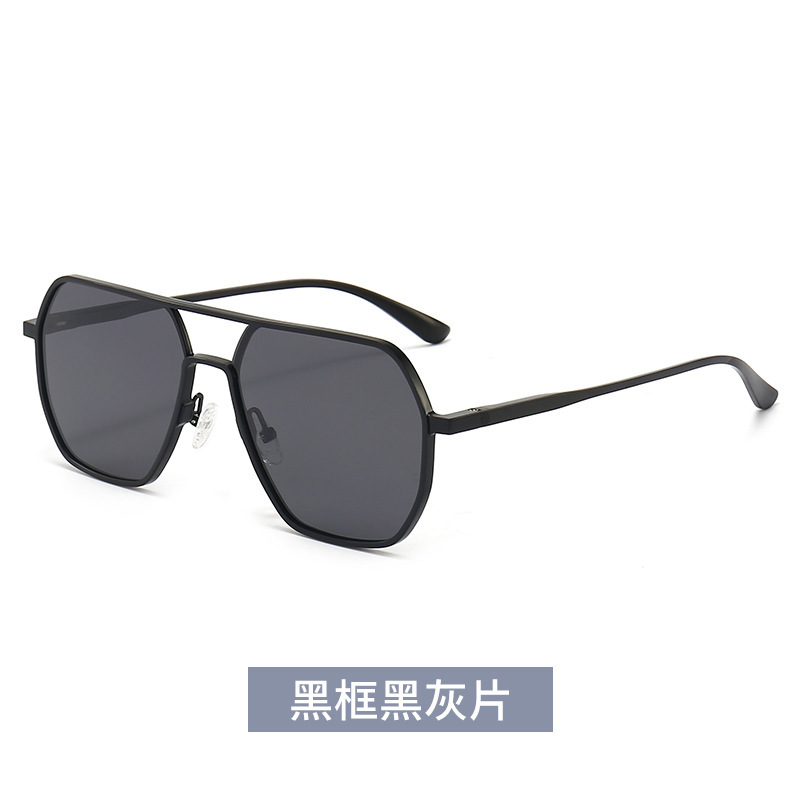 Aluminum magnesium polarized sunglasses UV400 day and night color changing glasses for outdoor driving men's sunglasses with a high-end feel - Black frame black gray sheet [Zinc alloy]
