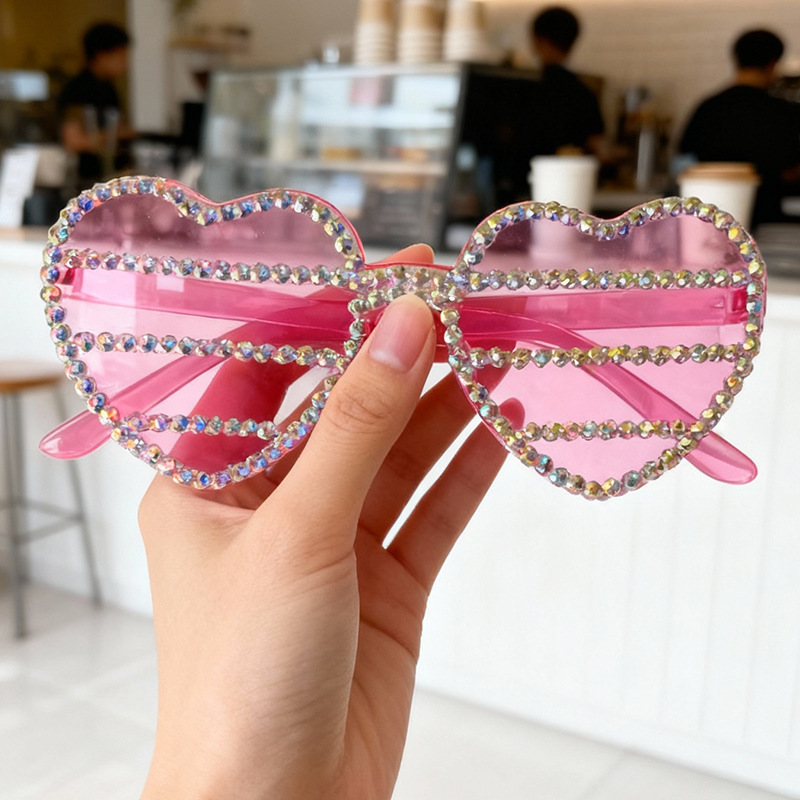 2025 New Cross border Amazon Love Frameless Diamond studded Fashion Sunglasses for Men and Women's Parties Funny Candy Sunglasses - rose pink