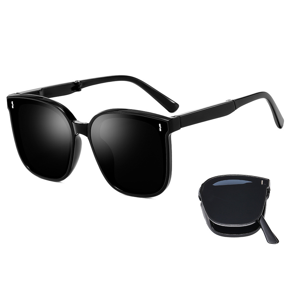 gm太阳镜女蕉下同款新款眼镜高级感防紫外线男开车偏光可折叠墨镜 - 黑框黑灰片/高清片