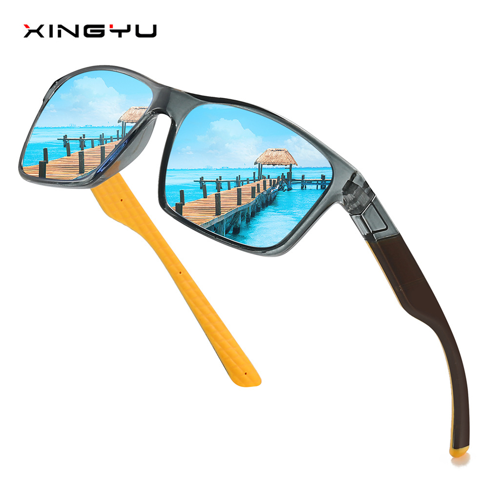 New Men's and Women's Polarized Sunglasses Sports Sunglasses XY428 Square Colorful Trendy Glasses Cycling Driving Glasses - Transparent gray frame, yellow legs, blue mercury