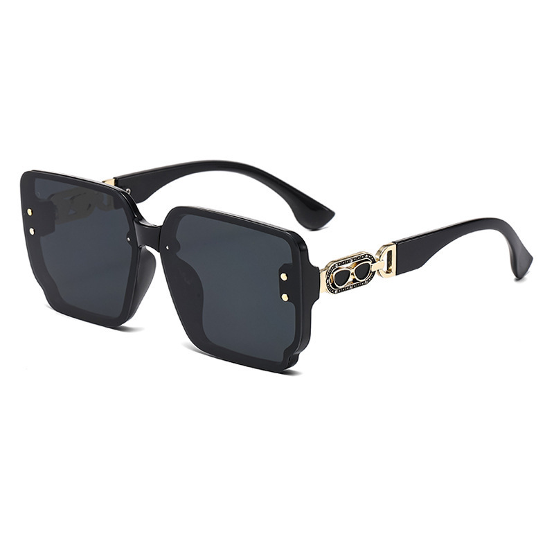 新款墨镜女高级感网红爆款欧美跨境太阳镜方型大框女士眼镜高级感 - 黑框灰片