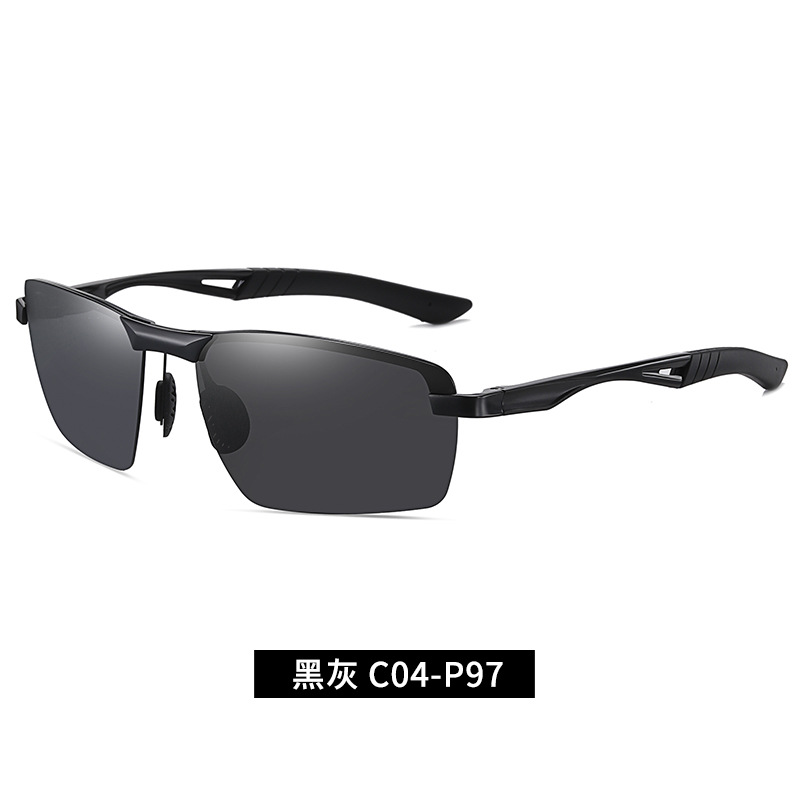 Мужские солнцезащитные очки алюминий магний ноги полурамка поляризованные солнцезащитные очки очки для рыбалки 3391 водитель солнцезащитные очки мужчина - Черный серый C04 - P97/61 - 14 - 130