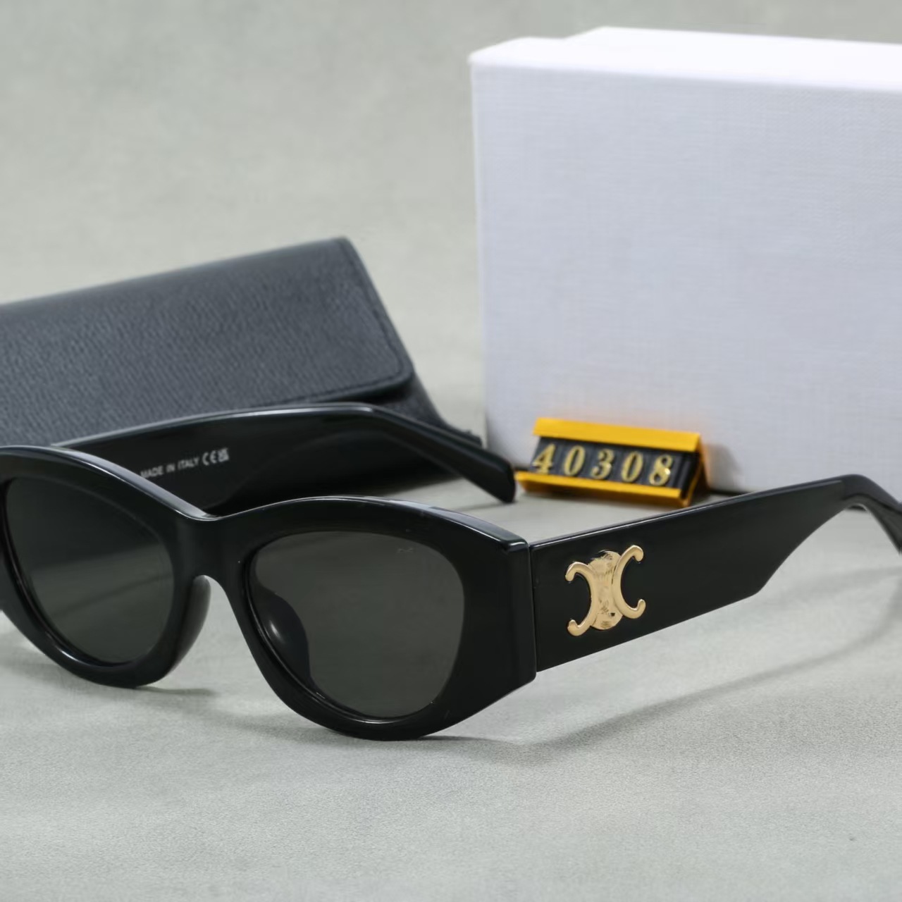 Высокое качество CL Триумфальная арка 40308 солнцезащитные очки Лю Шиши тот же самый кошачий глаз мода Женские солнцезащитные очки UV400 - Чёрная рамка - серый/Солнцезащитные очки - с логотипом