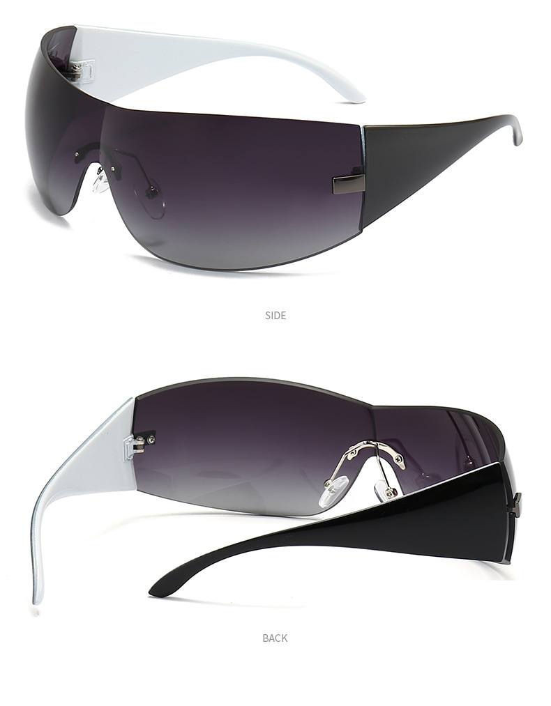 跨境欧美新款无框墨镜 Y2K千禧辣妹款 百搭 潮流个性时尚女士墨镜 - 黑白腿双灰片