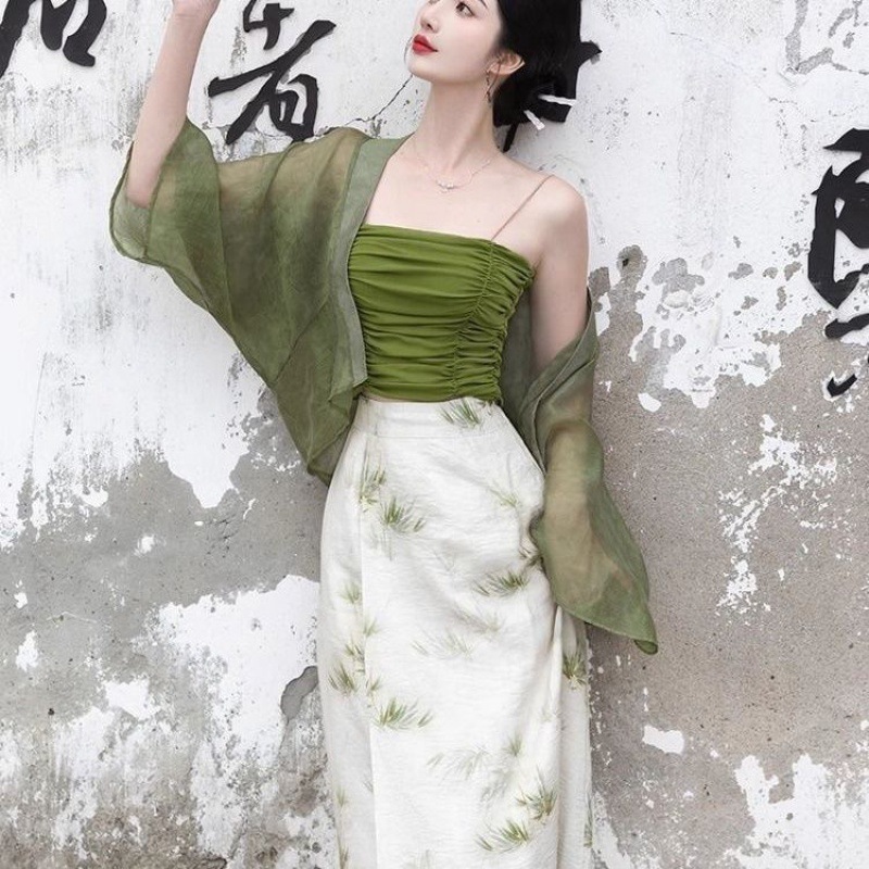 Новый китайский стиль, улучшенная китайская одежда для женщин летом новый шикарный солнцезащитный костюм - бретелька/S