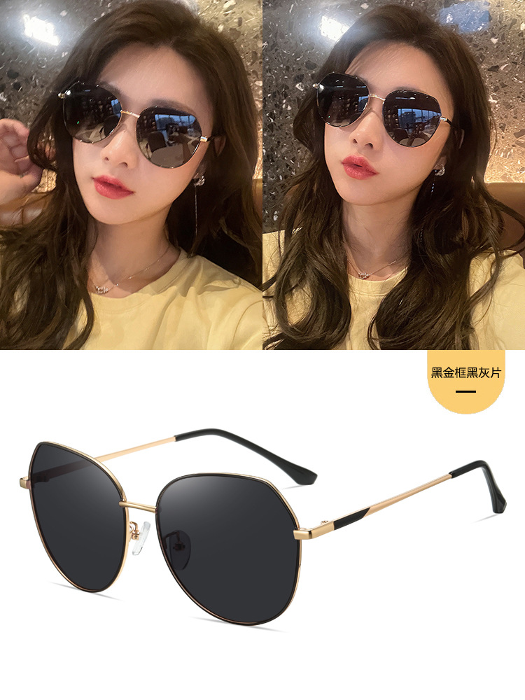 New Fashionable Large Frame Sunglasses for Men's Driving Polarized Sunglasses for Women's Big Face slimming Sunscreen and UV Protection Trendy Glasses - Black Gold Frame Black Gray Film - Ultra Light Alloy Frame - High Definition Polarized Lens