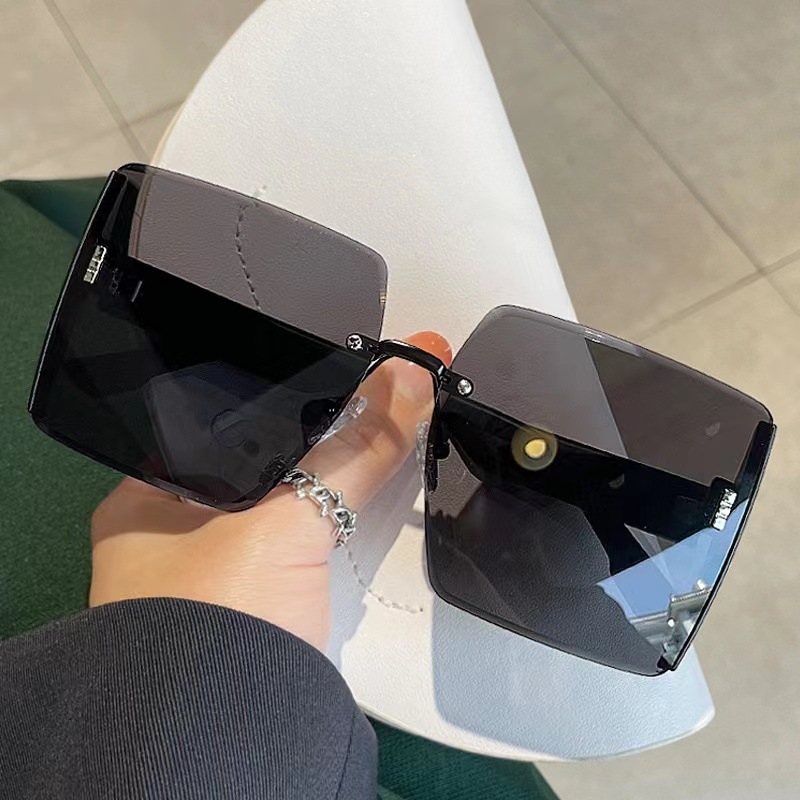 Высокая чувствительность квадрат без рамки отрезанные солнцезащитные очки сетка красная индивидуальность мода крутые солнцезащитные очки женское лицо тонкое и модное - Глубокая ночь