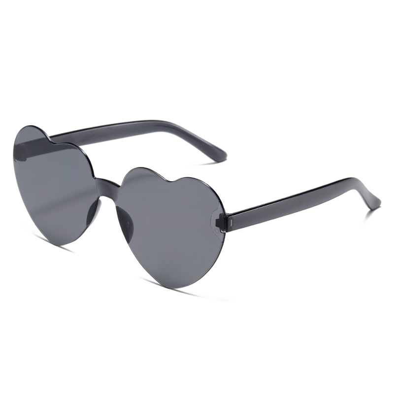桃心太阳镜爱心太阳眼镜果冻色无框心型连体墨镜舞会促销礼品眼镜 - 黑色