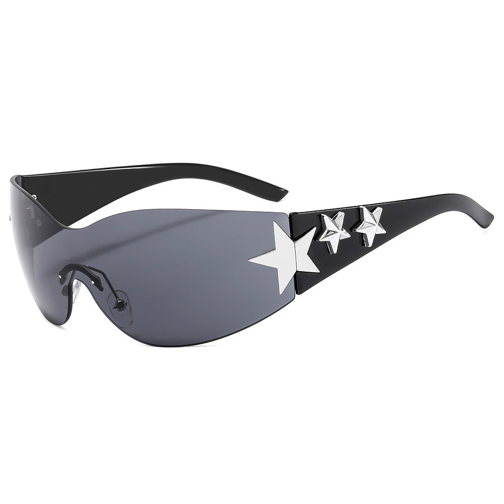 Cross border pentagram pilot one-piece frameless outdoor sports cross-border sunglasses high-end men's and women's sunglasses - Black legs, black gray patches