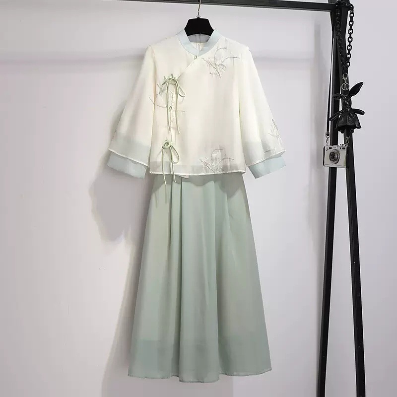 Новый китайский улучшенный костюм Платье Весенние платья Женщины 2026 Новый модный в этом году - Абрикосовый костюм/S (80 - 100 Китайский джин (1 джин=0,5 кг))