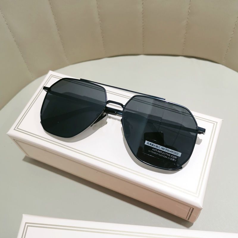 超酷开车太阳镜男2025年新款大脸眼睛潮流偏光骑行驾驶墨镜潮网红 - 黑框黑灰片【偏光】