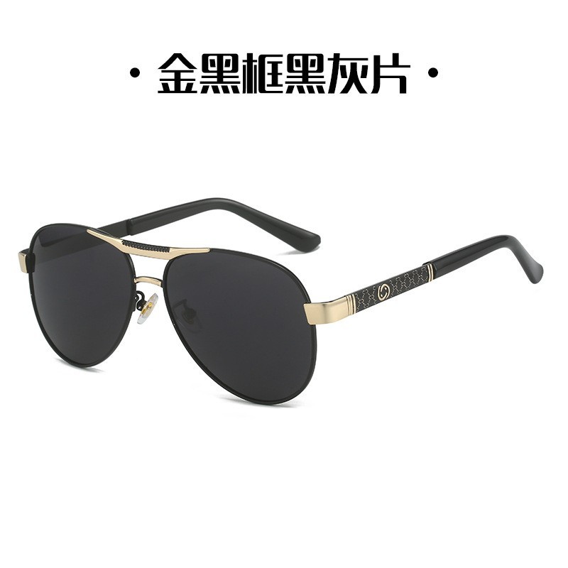 日夜两用变色太阳镜男开车专用男士墨镜潮司机驾驶镜偏光太阳眼镜 - 黑金框黑灰片#5188