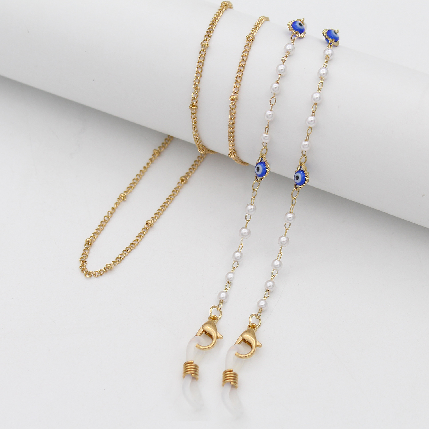 跨境眼镜链女挂脖时尚个性彩色米珠链墨镜便携眼镜挂绳防丢链条 - 01 蓝色菱形眼睛/70cm