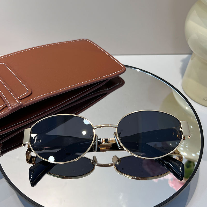 Triumphal Arch Retro Sunglasses Women's Trendy 25 Western Sunglasses Men's Elliptical Wide Edge Legs Internet Celebrity Same Style Glasses 40235 - Gold and black do not match the box