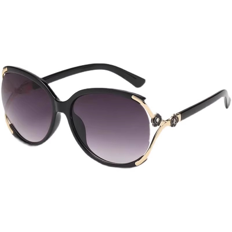 New Camellia Sunglasses Women's HD UV resistant Sunglasses Fashion Ins Large Frame Korean Edition Sunglasses - Camellia Black High Definition Polarized Light