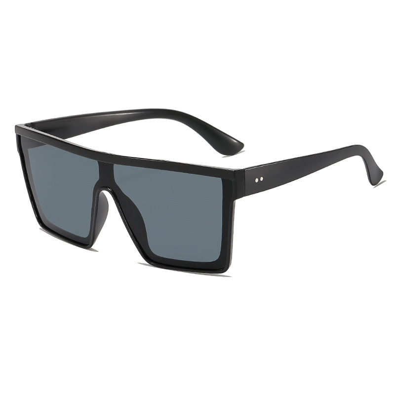 Cross border Box European and American Fashion Trend Sunglasses Cycling Driving Ins Punk Sunscreen Sunshade Integrated Sunglasses - black frame gray lens