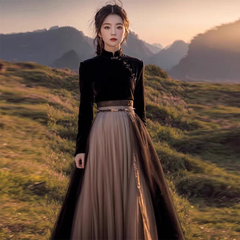 Новая китайская зимняя одежда свадебная юбка пиджак 2026 новый женский костюм - Черный пиджак + черно - белый бюстгальтер/S