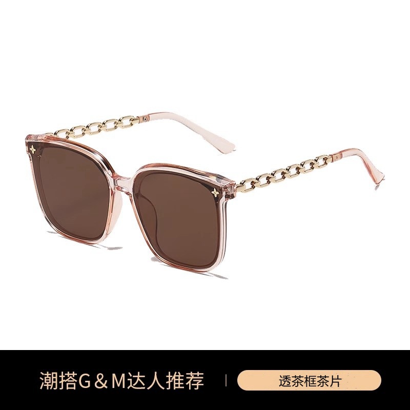 High definition polarizing glasses for women, high-end sunglasses, new sunglasses for women, UV resistant and sunscreen glasses, make your face look smaller - Transparent tea frame tea slices/Sunscreen Sunglasses