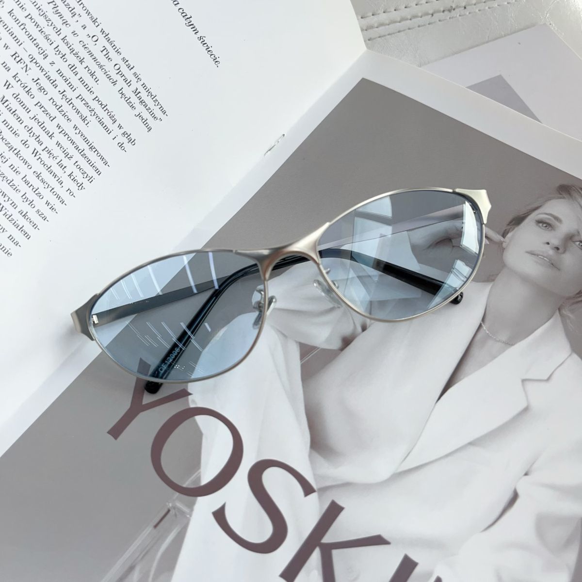 新款y2k辣妹街拍金属猫眼墨镜凹造型美式复古太阳眼镜女防紫外线 - 银框浅蓝片