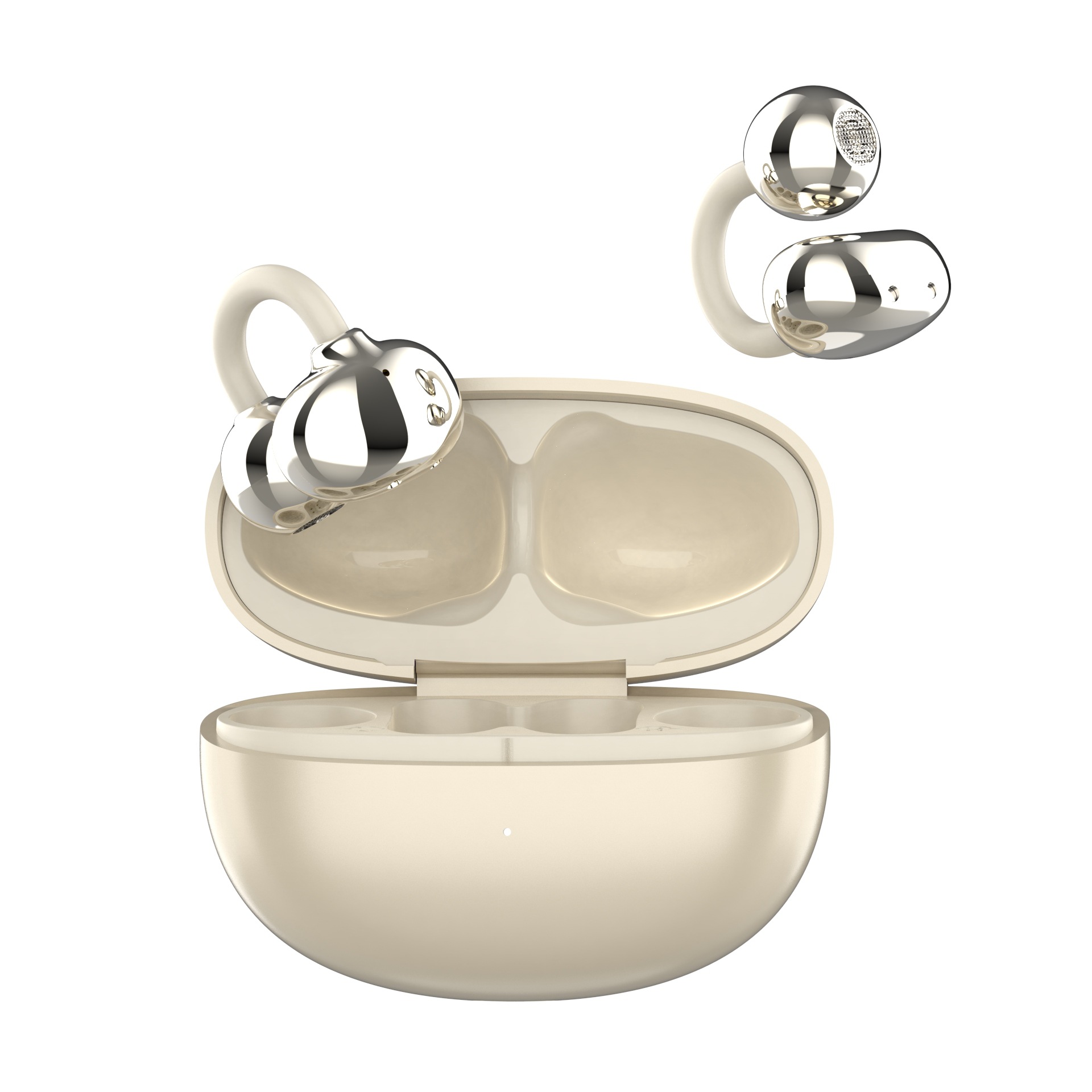 跨境N14夹耳式运动蓝牙耳机V5.4私模长续航开放式无线骨传导耳机 - 米色