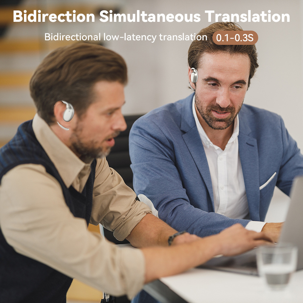 AI耳机跨境新款V18翻译实时传译会议多国语言出国旅游无线降噪 - 黑色星空黑/V18翻译耳机官方标配