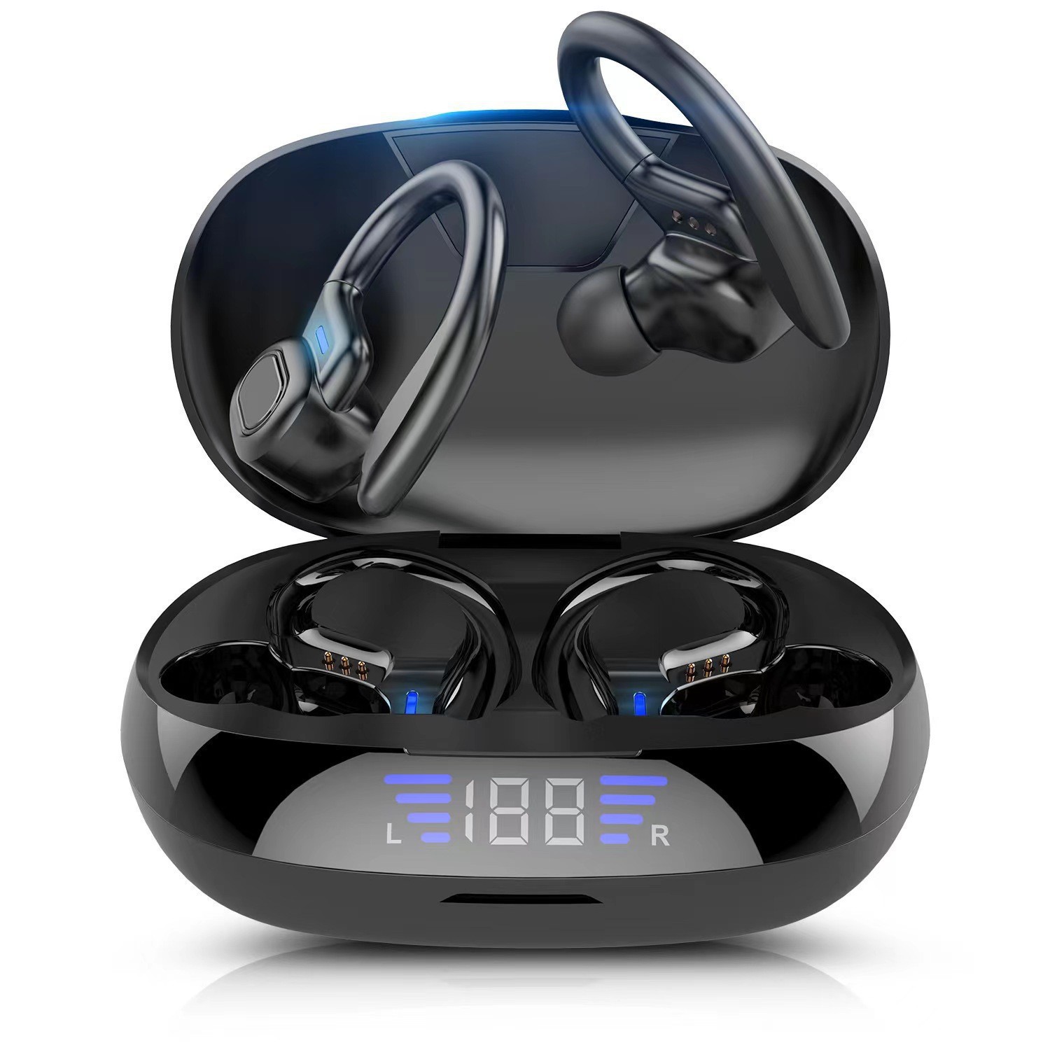 SP16 ear mounted Bluetooth earphones for sports and running, with extended battery life, digital display and noise reduction, wireless earphones - black
