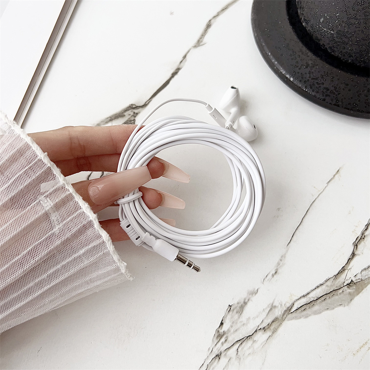 加长3米有线耳机主播直播声卡监听耳机台式机通用半入耳式耳机 - 3米【白色】无麦-高清音效