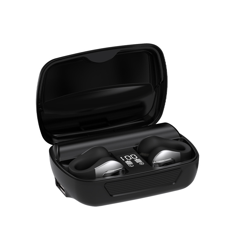 2024私模跨境无线蓝牙耳机夹耳式不入耳运动款超长续航高音质 - 黑色私模-2000毫安