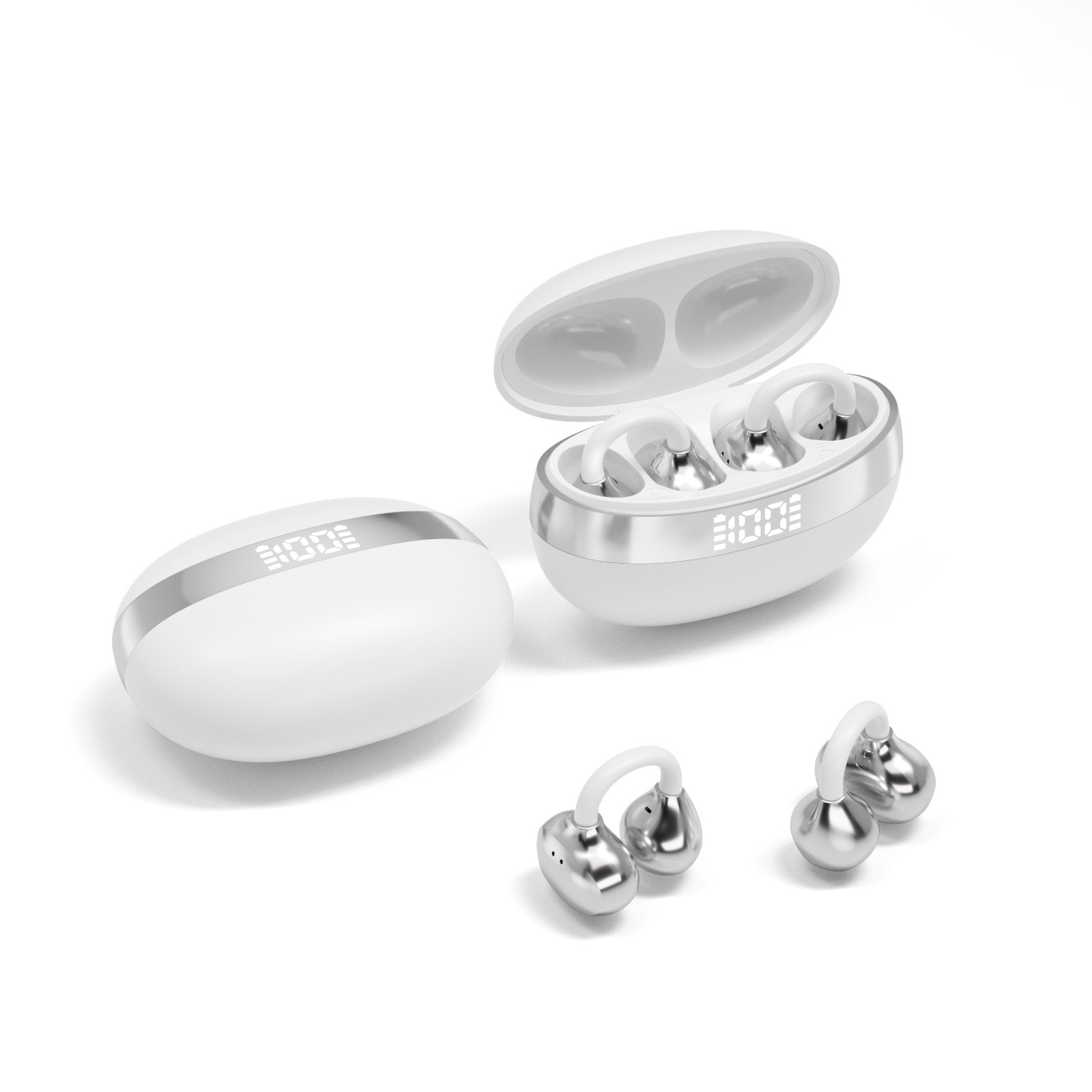 Berlin Voice 2025 new YU7 digital ear clip wireless Bluetooth earphones bone conduction running game - YU7 full set with a minimum order of 1K - Pearl White
