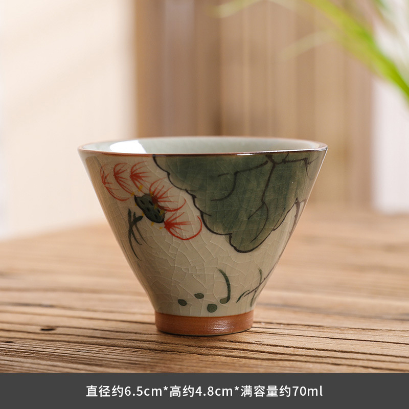 Костюм с лотосовой шляпой под глазурью, кубок хозяина, домашняя деловая чашка, подарочный набор, логотип - Костюм с ручной росписью из Го - печи - лотос (один)/70ml