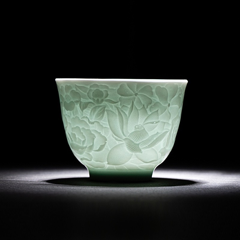 Jingdezhen Yingqing White Porcelain Three Talent Bowl Covering Kung Fu Tea Set, Rich and Prosperous Chinese Household Ceramic Tea Set - Rich and Prosperous Flowers - Tea Tasting Cup