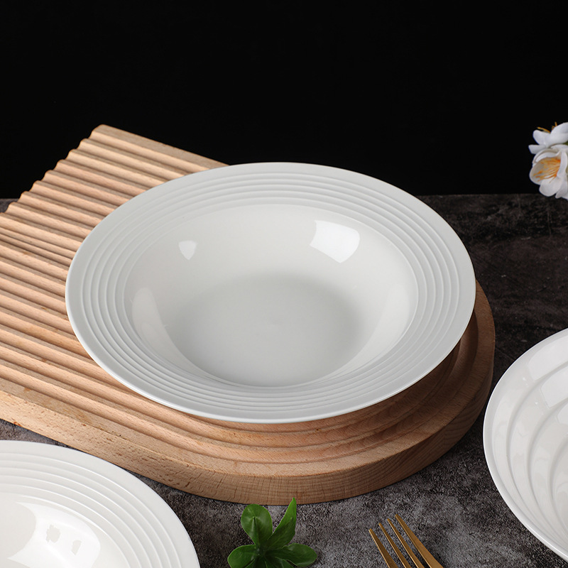 创意草帽盘风陶瓷家用沙拉意面西餐盘高级感网红纯白盘子 - 8.5英寸白色螺纹草帽盘*2个/1