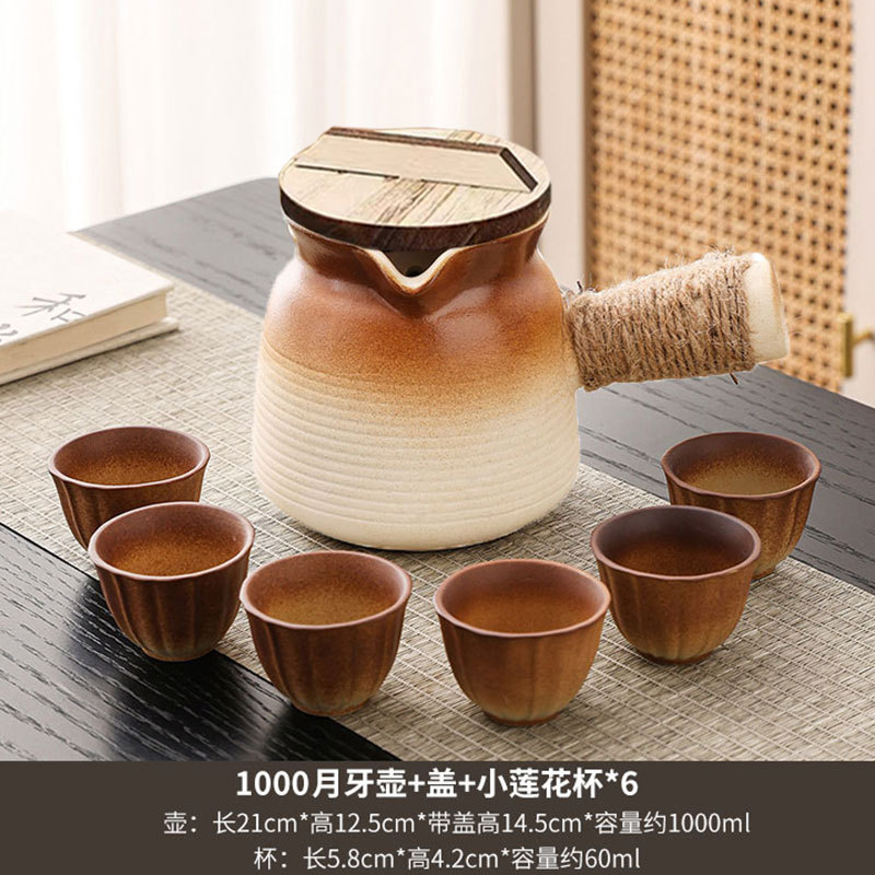 Чай с молоком печь для заваривания чая набор инструментов полный набор банок чайник с молоком чайная посуда керамическая посуда 2025 новый - Рекомендуется 1000 мл лунного зубного горшка + деревянная крышка + чашка лотоса