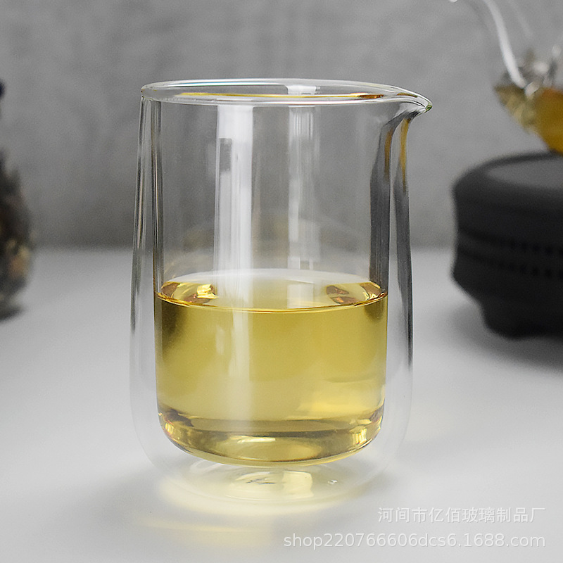 创意耐高温双层玻璃快客杯手抓壶防烫泡茶公道杯户外旅行茶具套装 - 双层玻璃公道杯