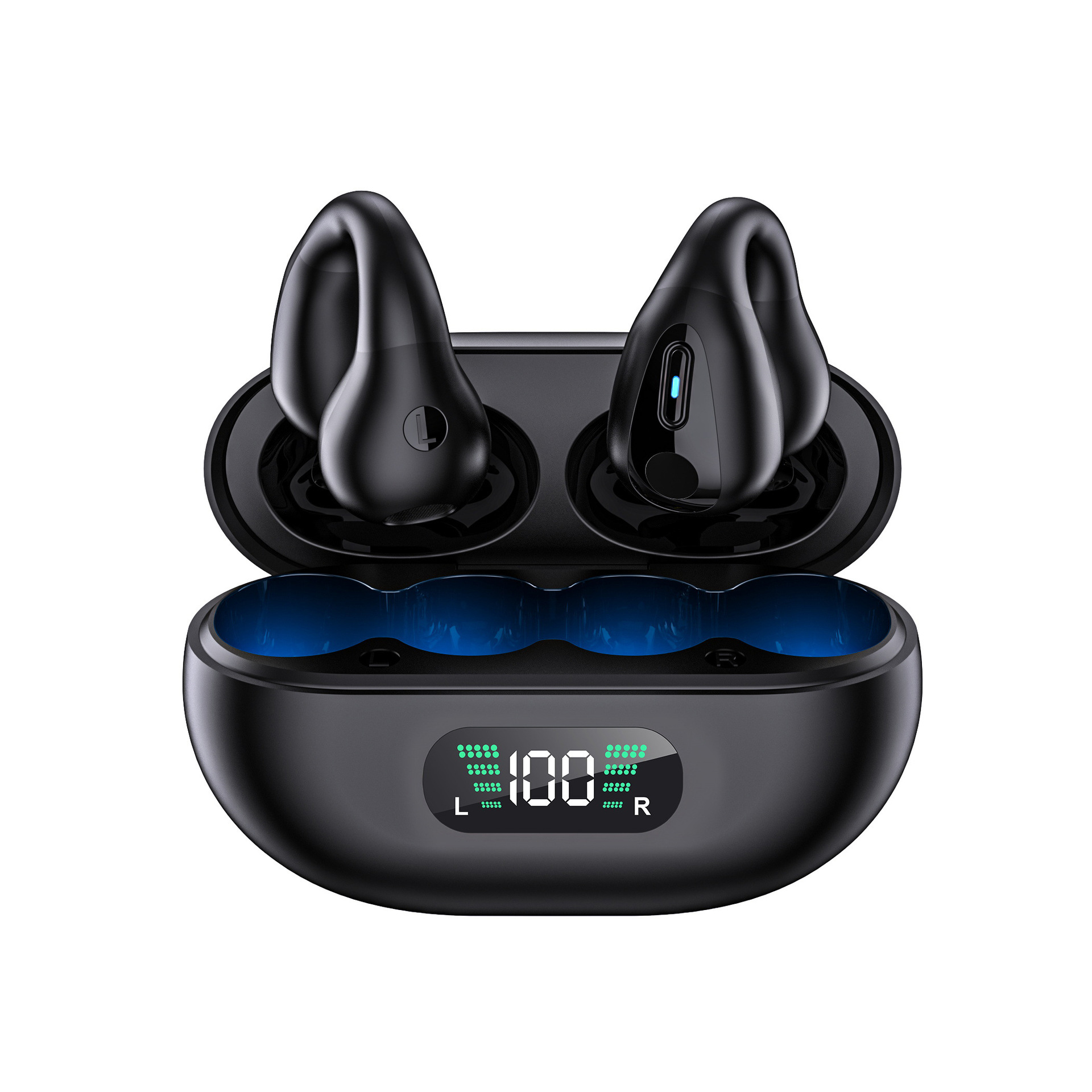 2025新款蓝牙耳机不入耳无线运动耳夹式骨传导无痛超长续航大电量 - 黑色