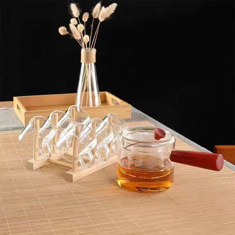 Высокий бор кремниевый стеклянный чайник варить чай устойчив к высокой температуре одночайник интуитивно заваривать чай со стороны чайника фильтровать чайный набор - Прозрачный интуитивный чайник + Прозрачный чайник 6 + чашка/550ml