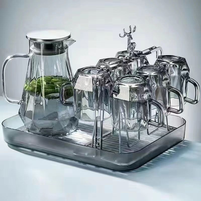 Холодный чайник Бриллиантовый стеклянный стакан Домашний костюм Гостиная Холодный чайник Стакан Легкая роскошь Высокая температура - Дымо - серая печь/Один бриллиантовый стакан.