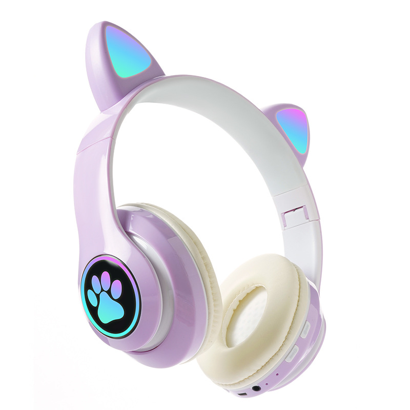 Wholesale of cross-border new STN-28 dazzle Cat's ears (Steamed cat-ear shaped bread) hair bald headworn e-sports game wireless Bluetooth headset - light purple