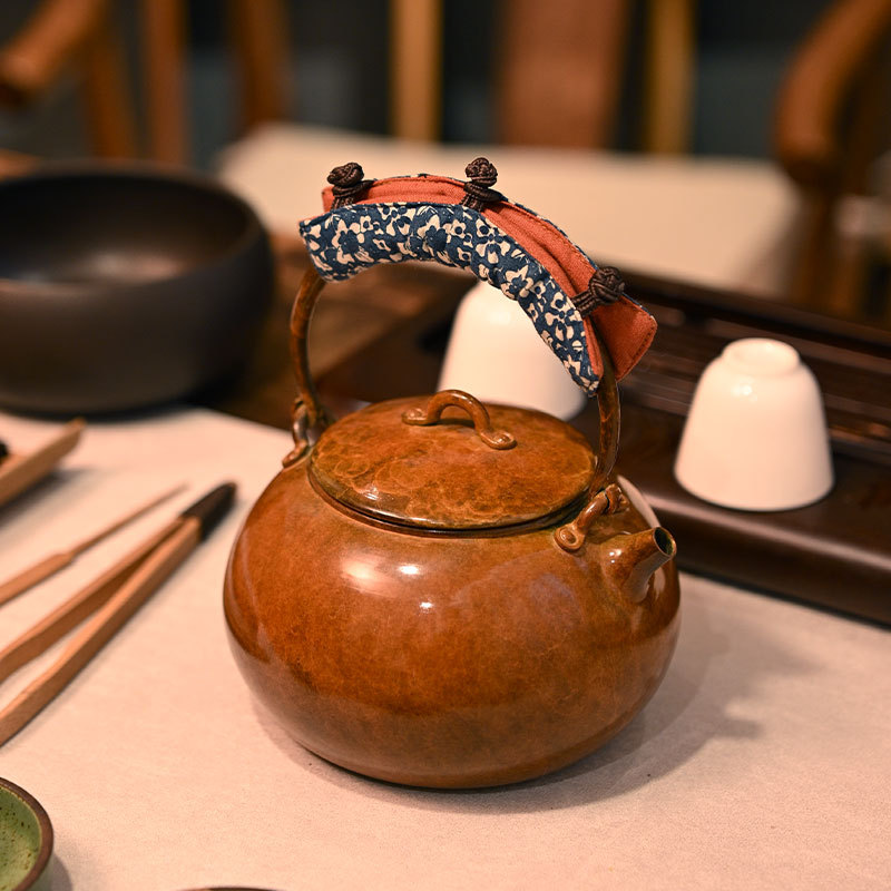 A handmade copper teapot, kettle, pure copper, pure purple copper, tea brewing, tea boiling, water boiling, tea pot, Kung Fu tea set - Handmade purple copper pot [baked color integrated pot]