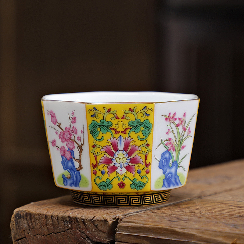 Эмалевый оттенок ретро - кунг - фу чайный набор большой чайный стакан чайная чашка чайная чашка одна чашка хозяйская чашка чай чашка керамический подарок - Один желтый цветок 180 мл эмали/180 мл