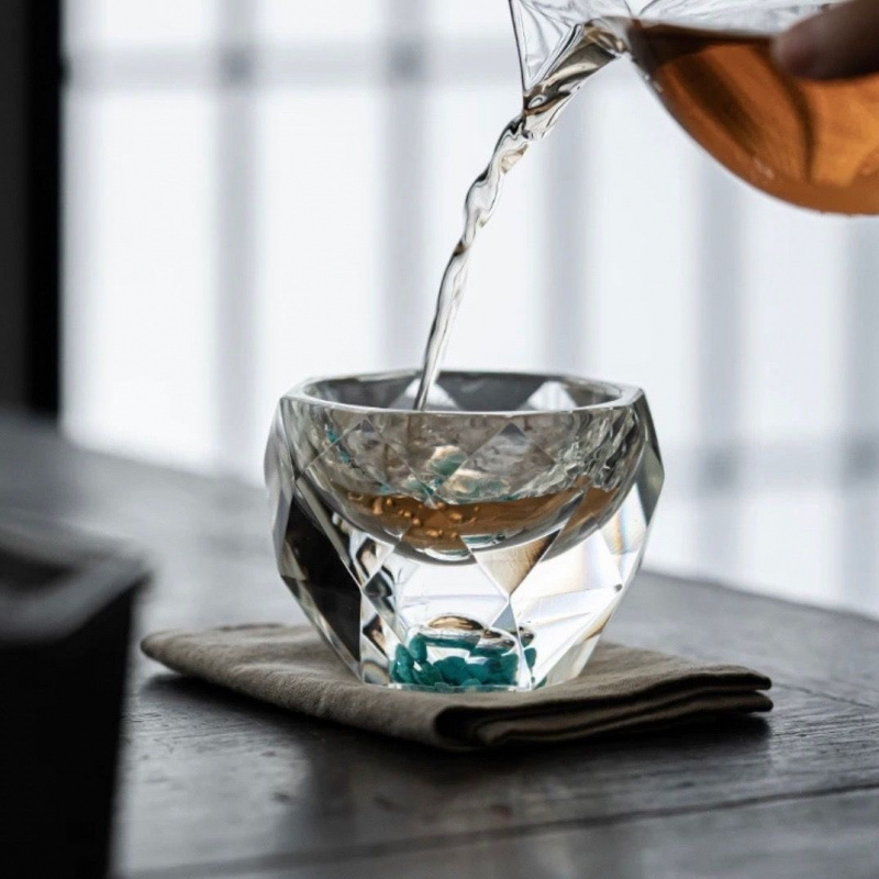 Хрустальное стекло, бирюза, прозрачная, термостойкая чайная посуда, чайник, чашка с утолщением. - Бирюзовая звезда занята в восьмом углу (случайная отправка бабочки)