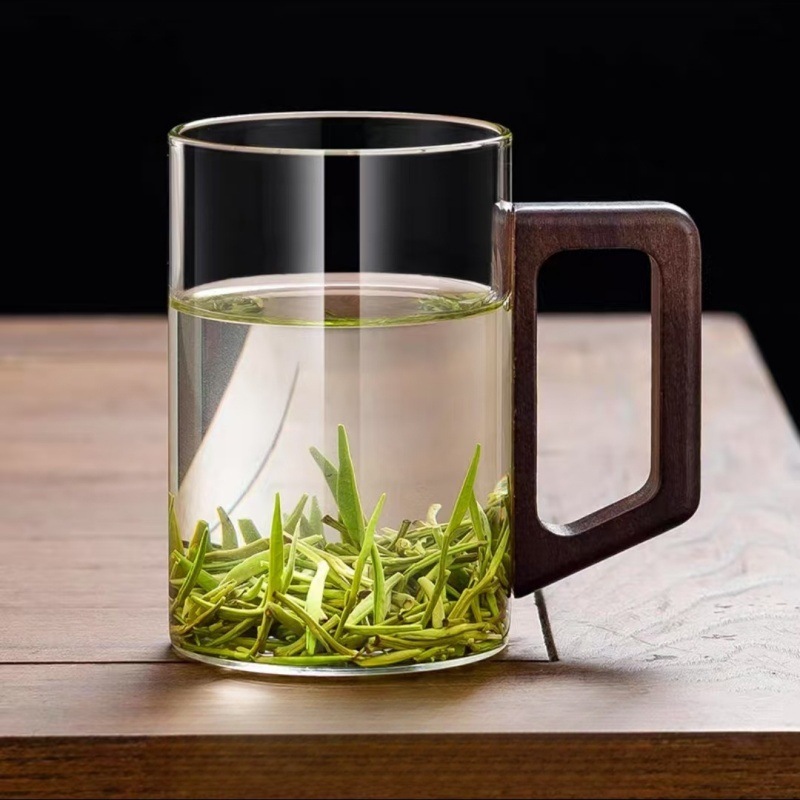 Высокопроизводительная к высокой температуре ручка из грецкого ореха прозрачная стеклянная чашка с водой для дома - Прозрачный (чашка чая)/Одна чашка 300 мл.