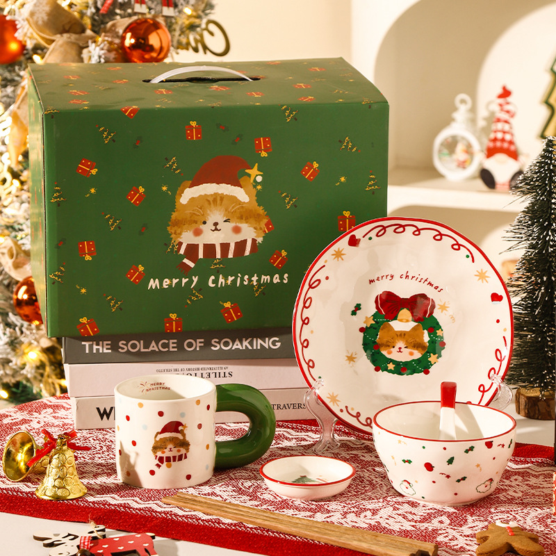 Рождественская керамическая посуда, тарелки, костюмы, подарки на день рождения для влюбленных, домашние стаканчики, тарелки и подарки.