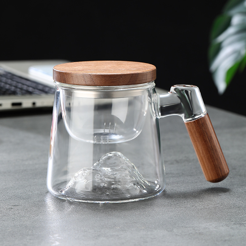Стеклянный стакан с крышкой чашка для разделения воды фильтр чашка для заваривания чая может быть разделена на три комплекта китайской чашки для наблюдения за ветром и горой с деревянной ручкой - Прозрачный кубок 3.