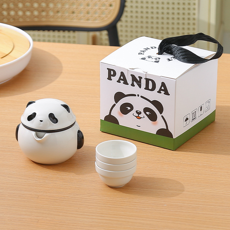 Panda Travel Чайный сервиз Портативный набор для гостей на открытом воздухе Чаша для гостей Чай для одного чайника Три чашки Кунг - фу Чай Подарок - Панда чайник три чашки/Чайник 220 мл + стакан 40 мл